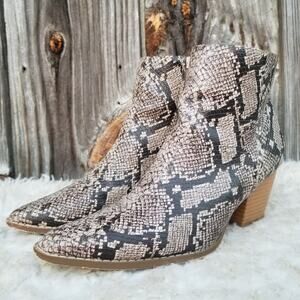Snake Print Zip Ankle Boots Lulus x Matisse Spirit Size 7.5 Tan Synthetic Bootie